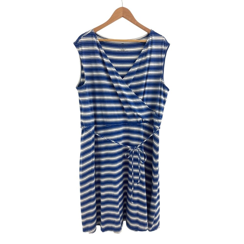 Talbots Blue White Striped Soft Knit Faux-Wrap Dress with Tie Size 2X 18 20 Plus